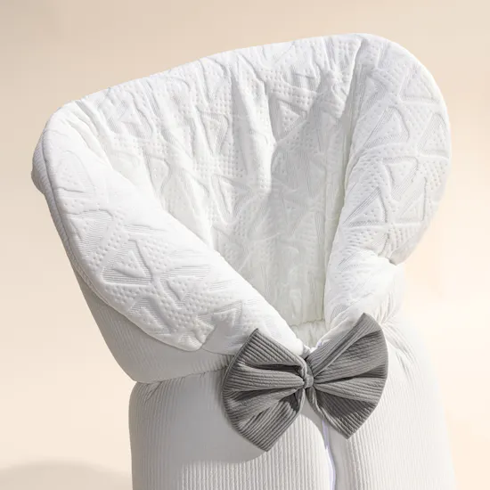 White & Grey White Bamboo Baby Sleeping Bag with Grey Bow