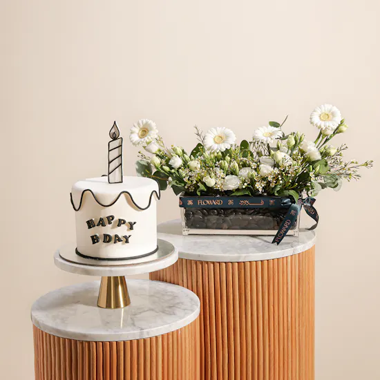 Floward Birthday Cake | White Blooms