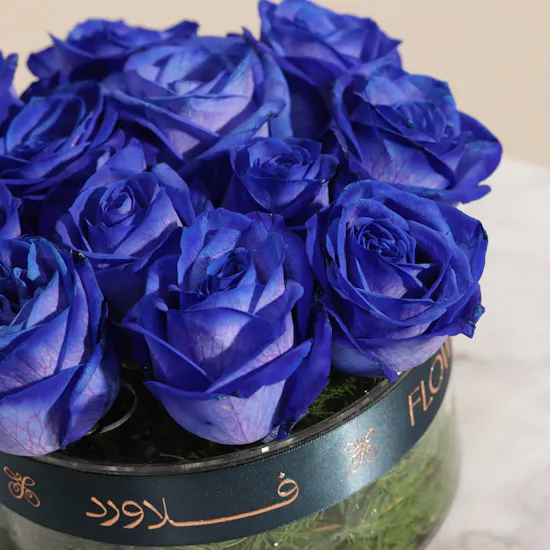 Dozen Blue Roses Vase
