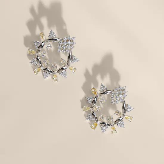 Floward Yellow Sparkling Petaléa Silver Earrings