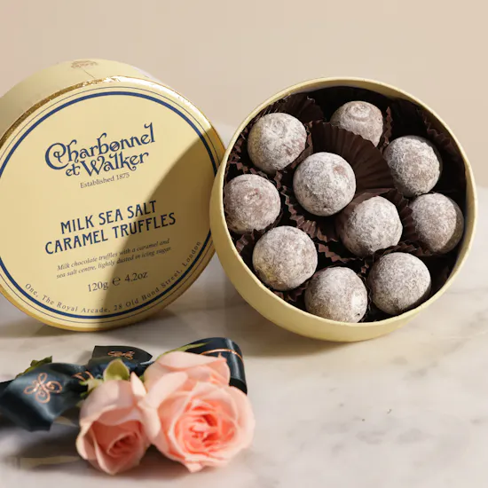 Charbonnel et Walker Sea Salt Caramel Truffles Box and Roses