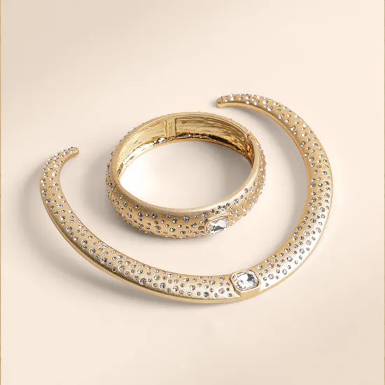 Lynyer Aurora Dust Gemstone Gold Plated Necklace and Bangle Set