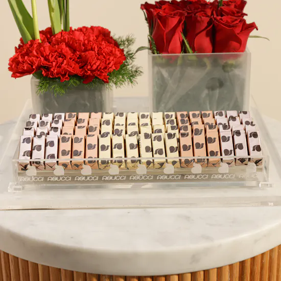 Abucci Chocolate Tray | Red Flowers Vase