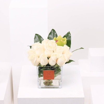 Message | White Roses Square Vase