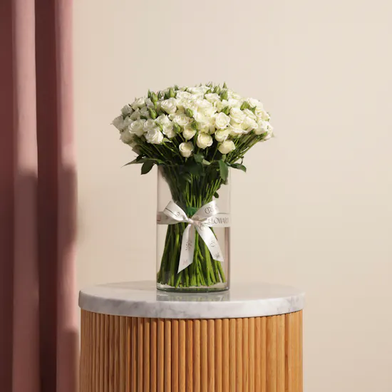 White Baby Roses Vase | 50 Flowers