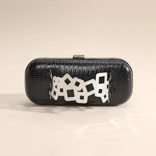 Rula Galayini Waltz Black Lizard-Print Women's Clutch