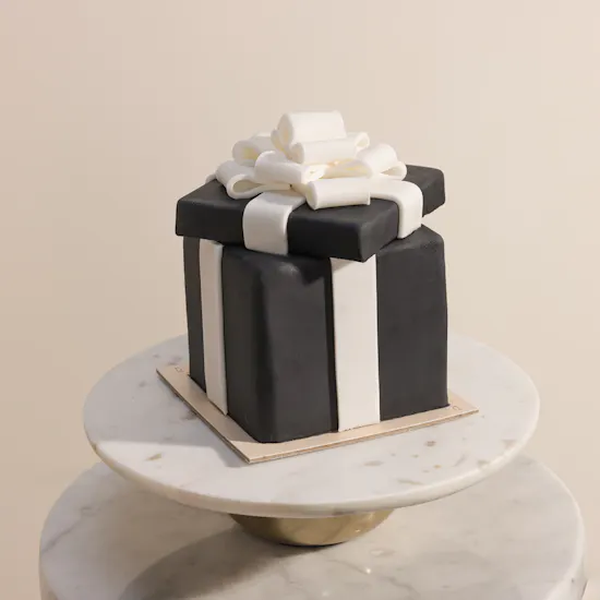 December Cake Black and White Gift Shape Fondant Cake