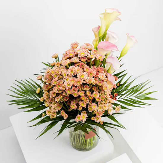 Calla & Chrysanthemums | Cylinder Vase