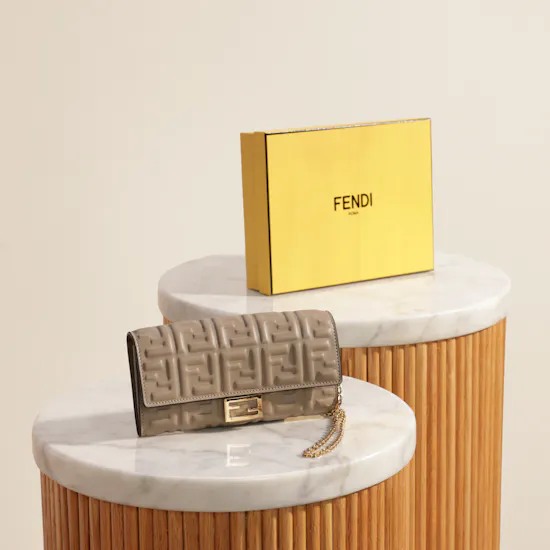 Fendi Baguette Continental Women's Dove Grey Wallet with Chain