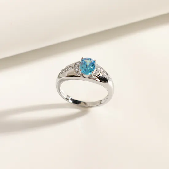 Floward Sky Blue Halo Silver Women's Ring | Size 8