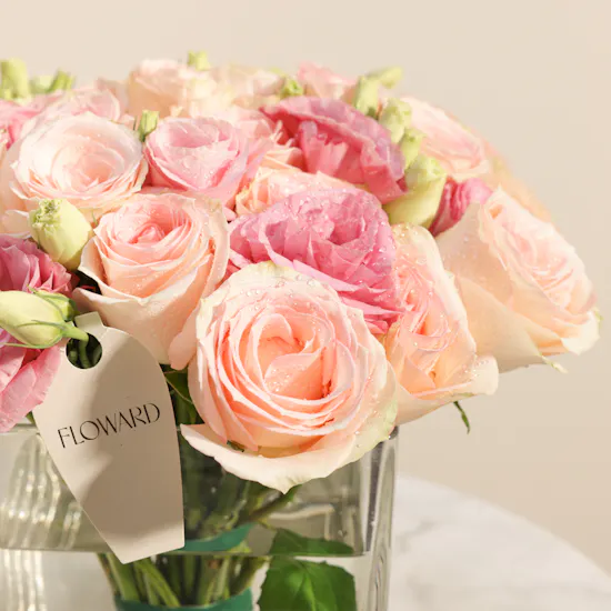 Floward Pink Ribbons Birthday Cake | Integrated Painting Flowers Vase