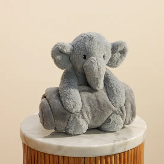 Floward Plush Grey Elephant Toy with Blanket Set