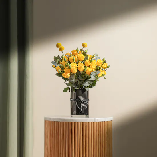 Hearty Yellow Baby Rose Vase