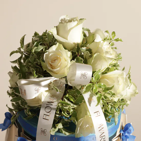 Ghazl Chocolatier New Baby Boy Favors Chocolate Tower | Pure Flowers