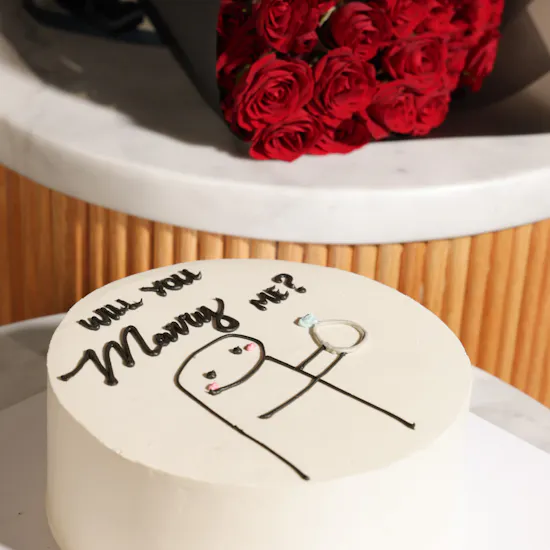 Koko Will You Marry Me Cake | Red Baby Rose Bouquet