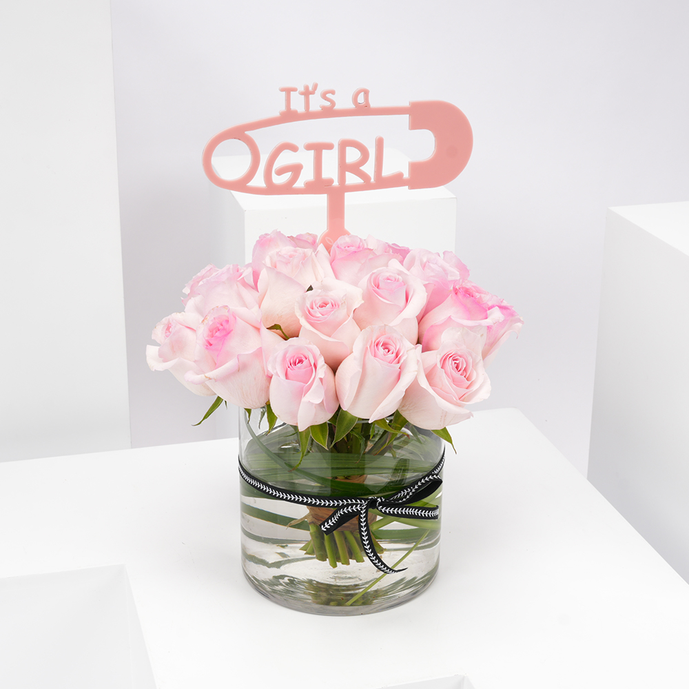 مزهريه ورديه  للمولودة الجديدة