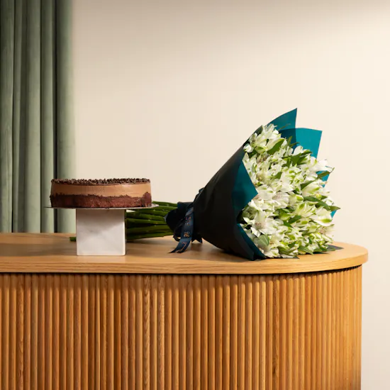 Floward Chocolate Mousse Cake | White Alstroemeria