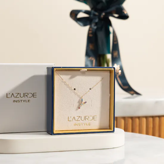 L'azurde Instyle Letter Y Colored Stones Gold Necklace | The Language of Roses Flower