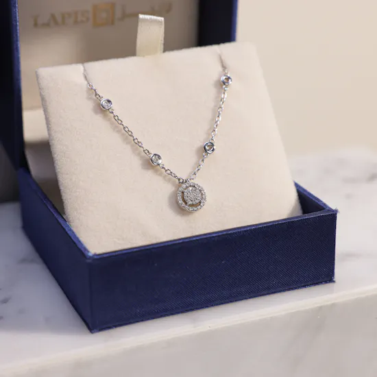 Lapis Diamond Pendant White Gold Necklace
