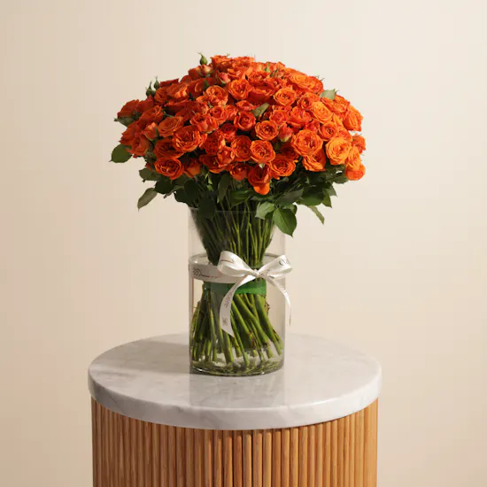 Orange Baby Roses Vase | 50 Flowers