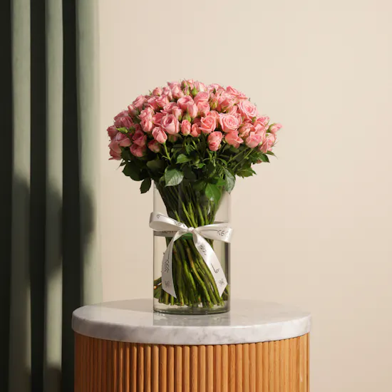 Pink Baby Roses Vase | 50 Flowers