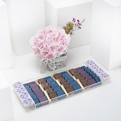Lilac Rectangular Acrylic Tray With Ceramic Mosaic Handles III