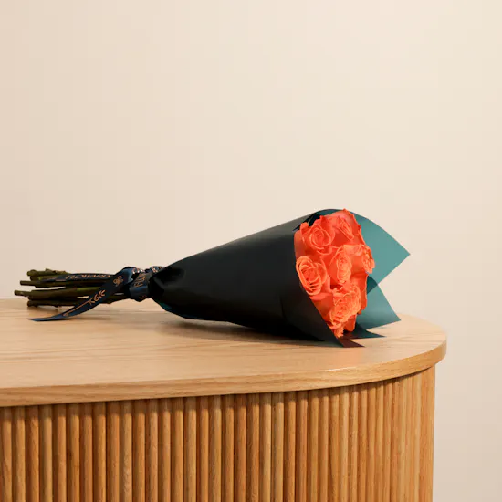 Shiny Orange Roses Bouquet | 12 Roses