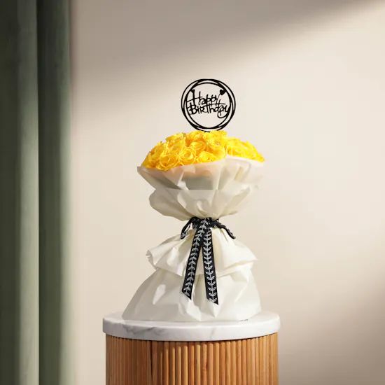 HBD Yellow Roses | White Wrap