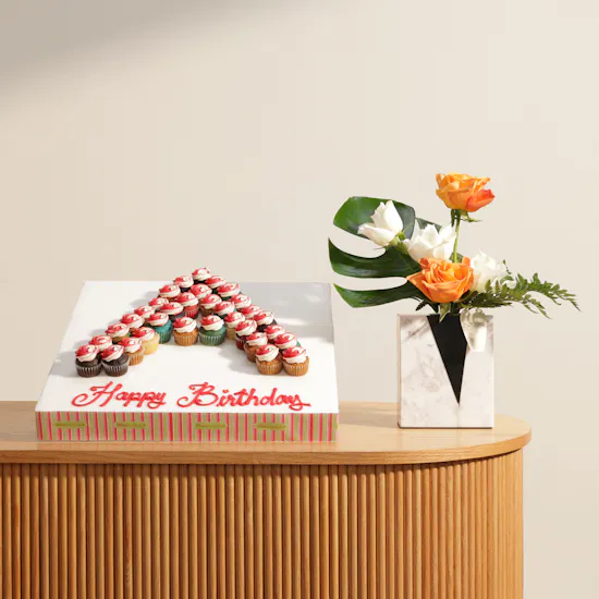 Helen's Bakery Personalized Letter Birthday Mini Cupcakes | Sunlit Breeze Flower Vase