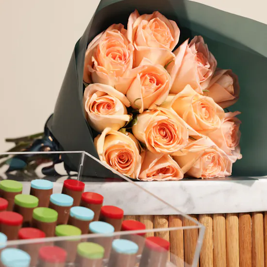 Ghazl Chocolatier Happy Birthday Chocolates Box | Pure White Carnation Bouquet