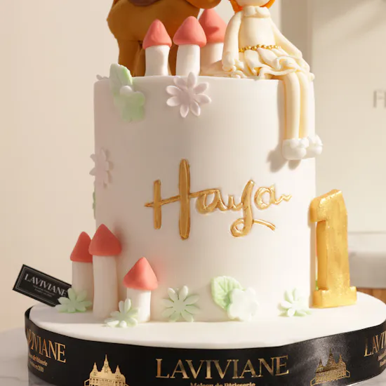 Laviviane Personalized Golden Fawn Birthday Cake | Dreamy Blush Bouquet