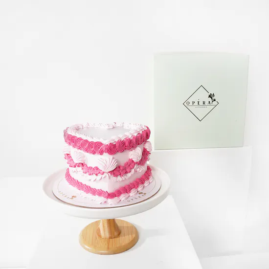 Opera Pink Heart Shaped Cake | Red Roses
