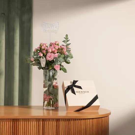 Laderach Praline Chocolates Wooden Box | Happy Birthday Flowers Vase