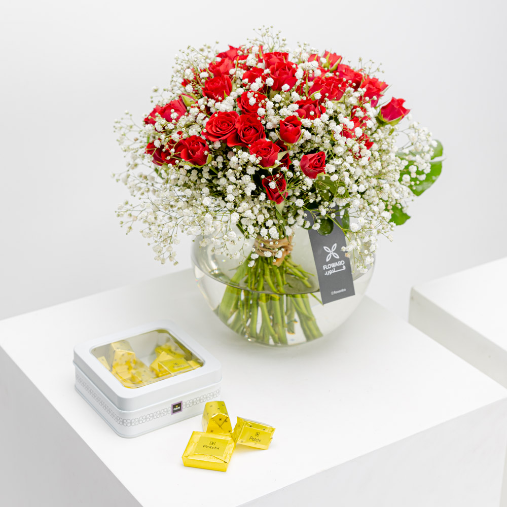 Patchi Metal Chocolate Box | Baby Roses Vase