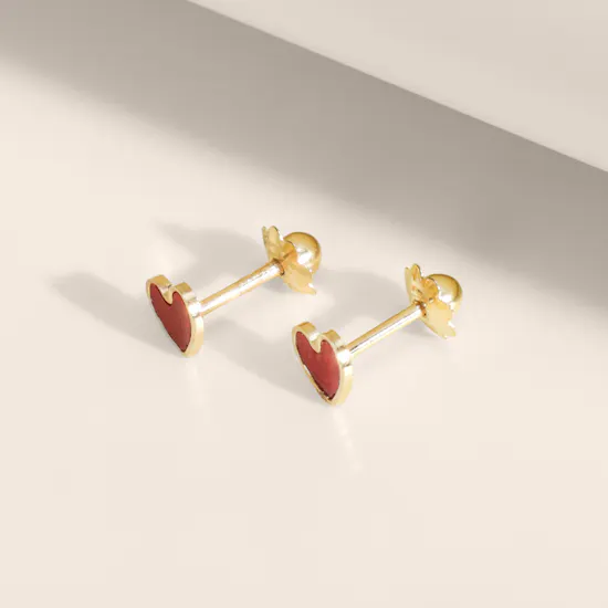 Damas Gold with Red Heart Women's Earrings