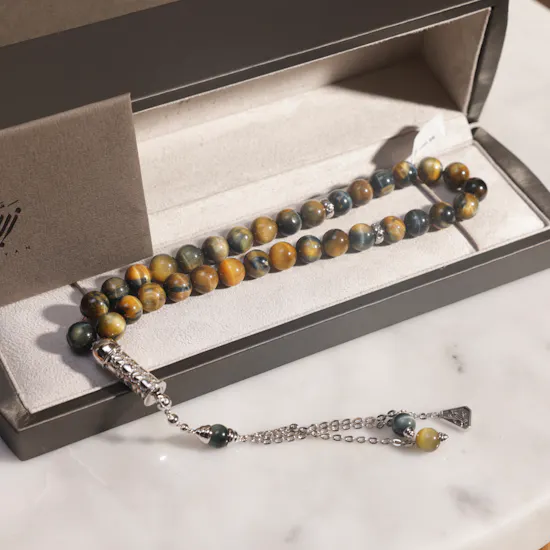 Zayan Tiger Eye Stone Rosary with Silver