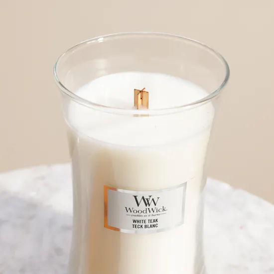 WoodWick White Teak Large Hourglass Candle | 609 g