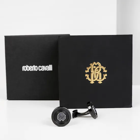 Roberto Cavalli Cufflinks | Black Color Blue Logo