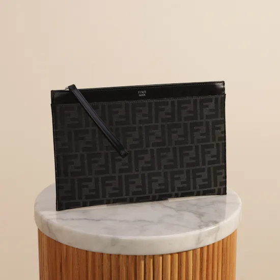 Fendi FF Men's Black Jacquard Flat Medium Pouch