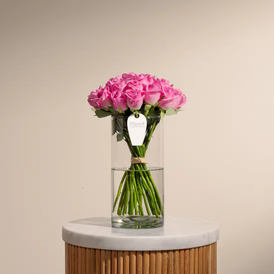 25 Pink Roses | Glass Vase