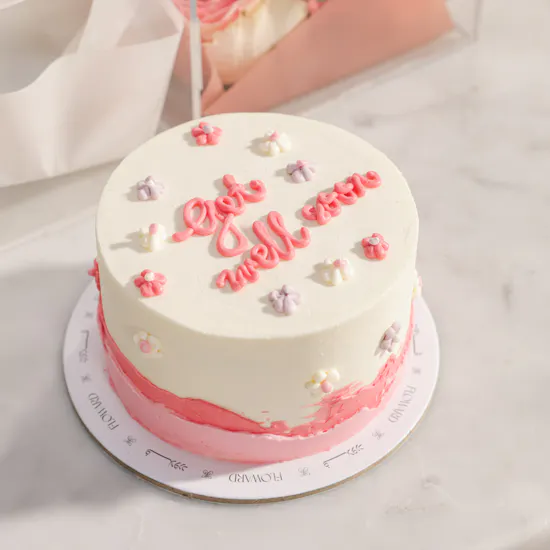 Floward Get Well Soon Pink Bento Cake with Gentle Recovery Flowers