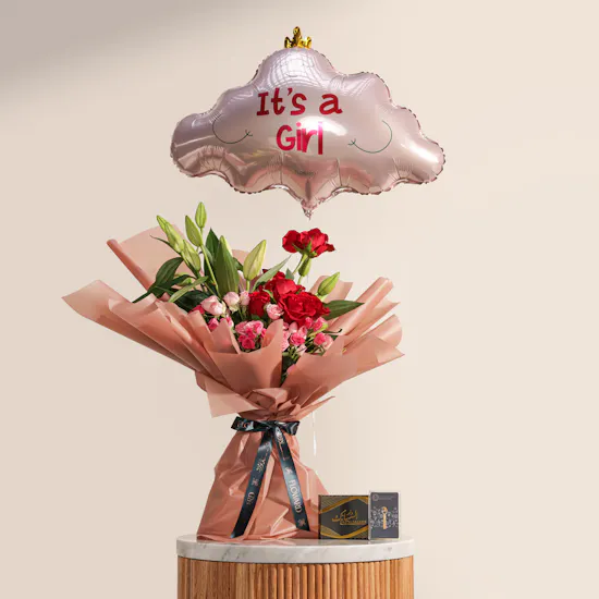 Dar Alsabaek BTC Spoon 2.5 gm Gold Bar | Flowers Bouquet and Balloon