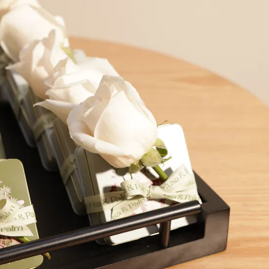 Musa & Palm Dates Favors | White Roses