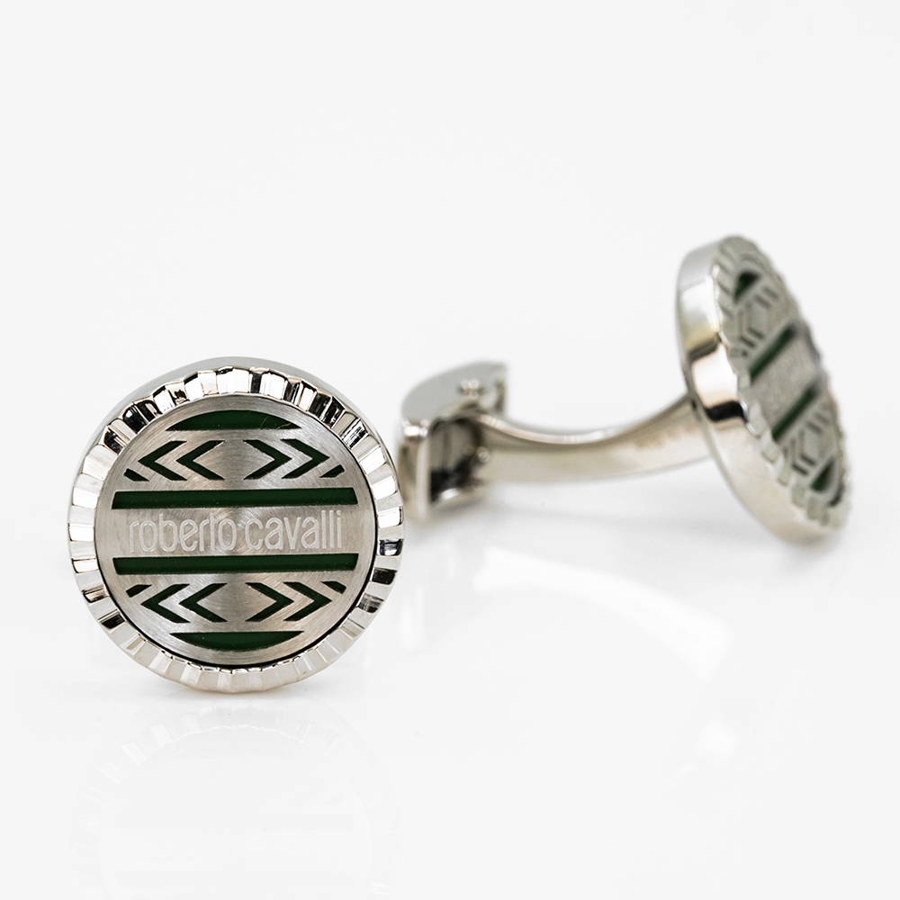 Roberto Cavalli Cuﬄinks | Silver and Green