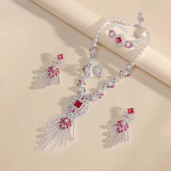 The Princess Pearl Set | Silver and Ruby Stones
