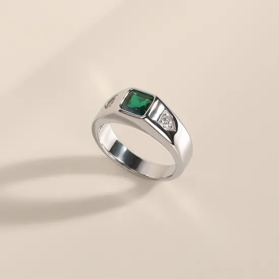Floward Emerald Star Ring Silver Men's Ring | Size 6