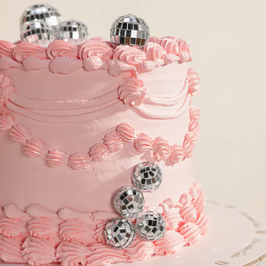 December Cake Pink Birthday Cake with Disco Balls