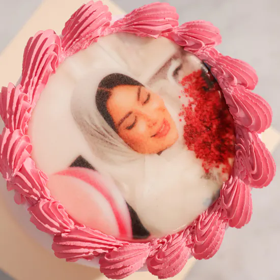 December Cake Personalized Photo Small Pink Cake