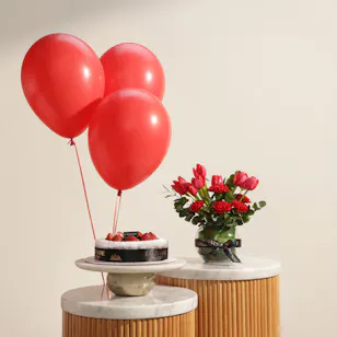 Laviviane Red Velvet Volcano Cake | Ethereal Flower and Balloons