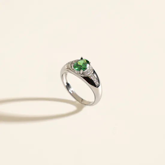 Floward Green Halo Silver Women's Ring | Size 10